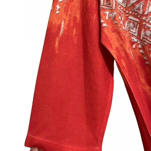 Zenergy by Chico’s Red Orange Detailed Casual Boho Summer Top Sz-L - Picture 5 of 6